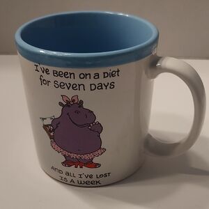 Vintage Hippo Themed Novelty Diet White and Blue Mug